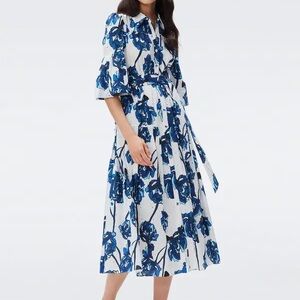 Diane Von Furstenberg Blue Floral Midi Dress